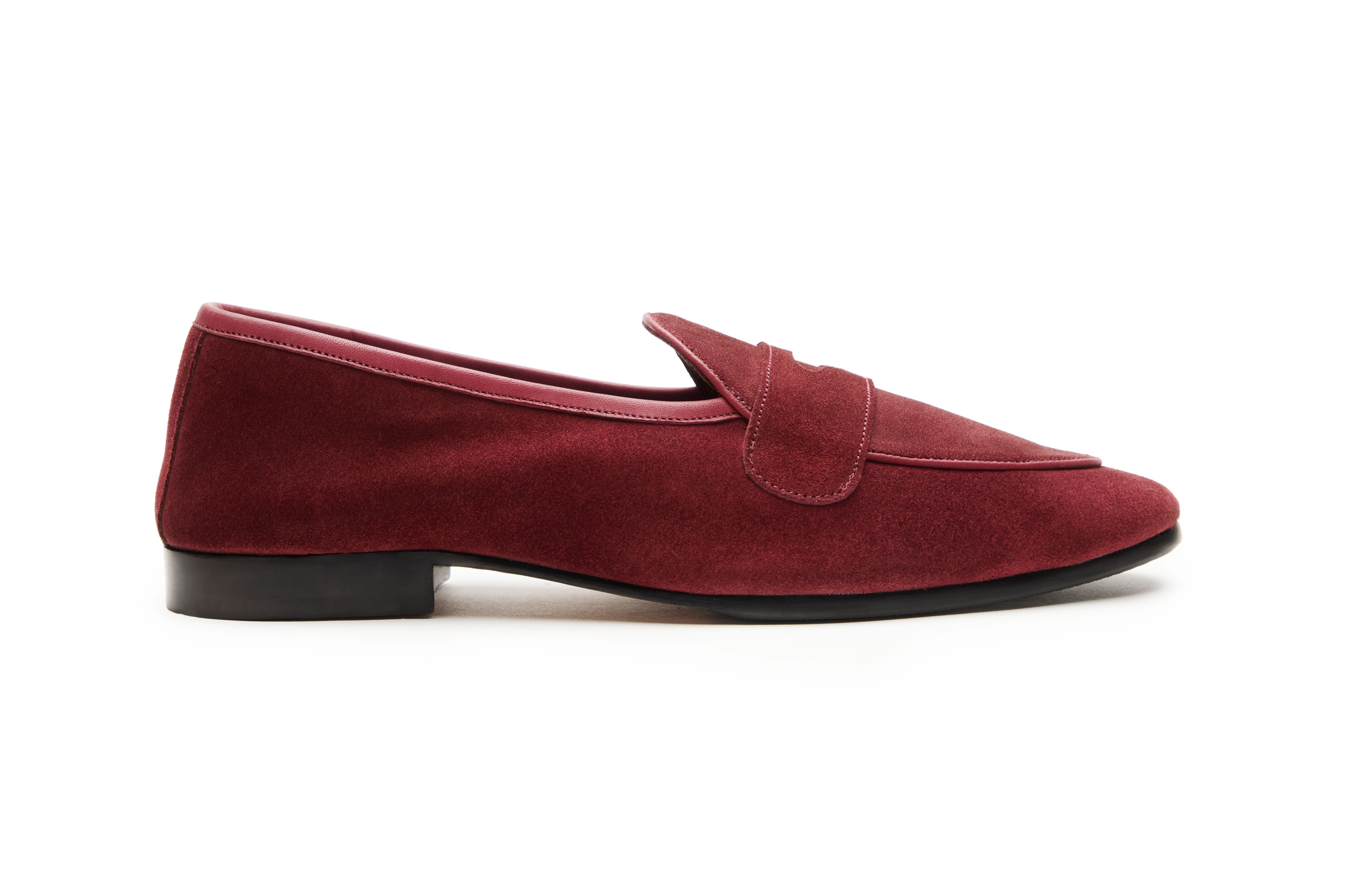 Belgian Loafers With Penny Saddle In Burgandy Suede