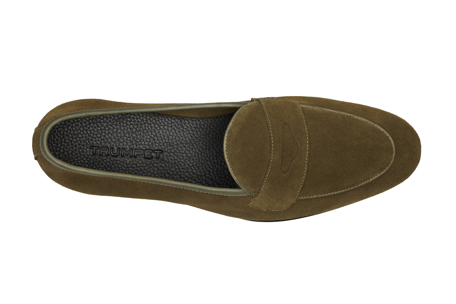 Belgian Loafers With Penny Saddle In  Olive Suede