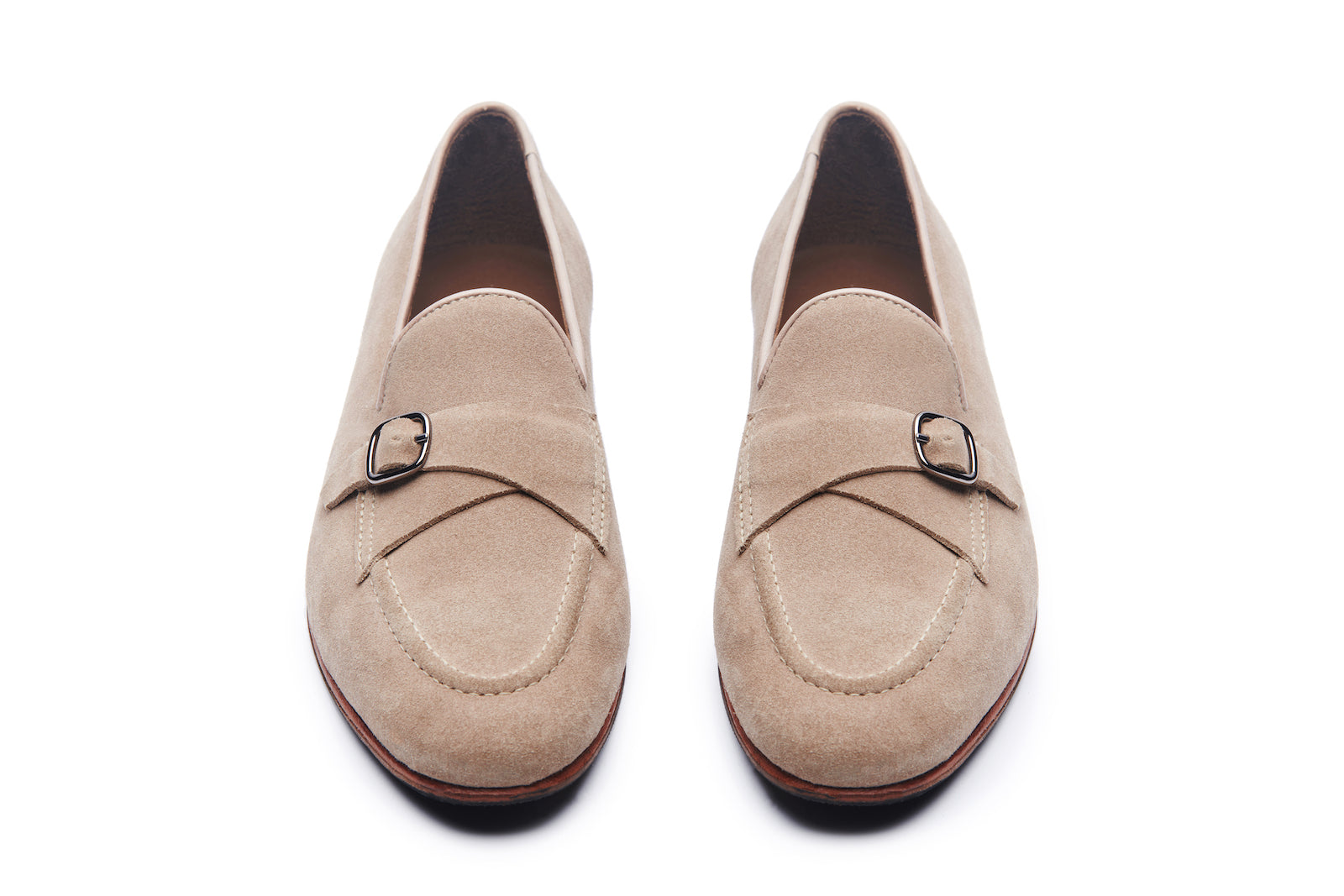 Cuban Single Buckle Loafers In Beige Suede