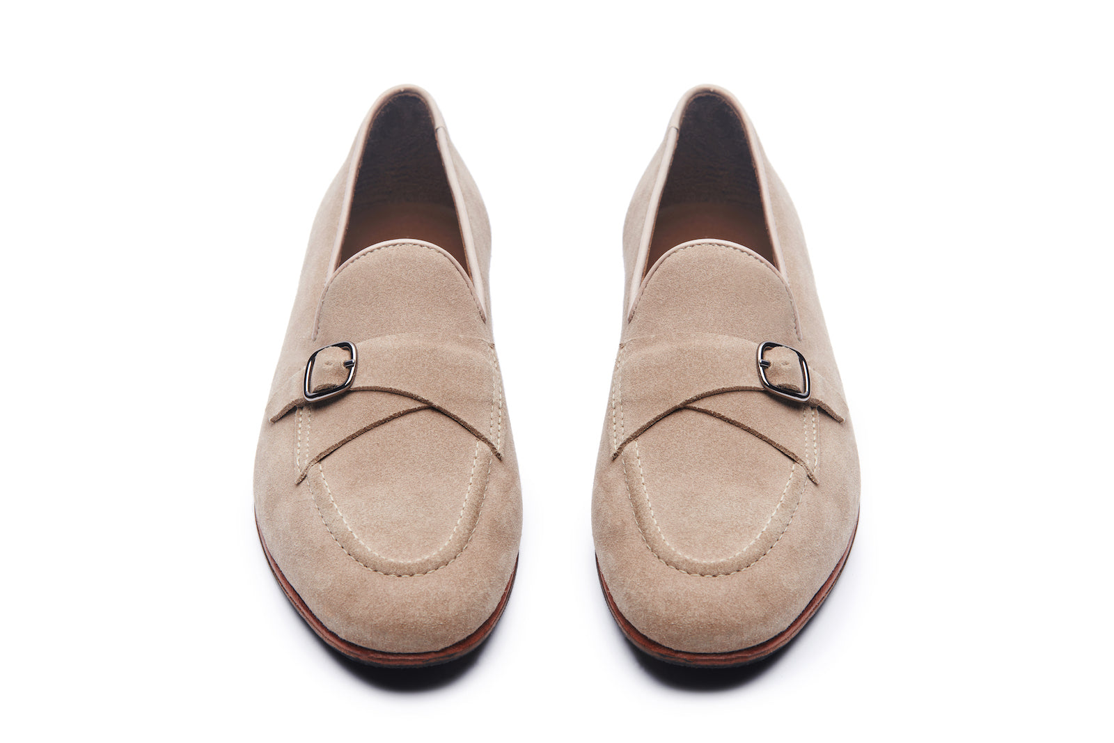 Cuban Single Buckle Loafers In Beige Suede