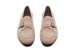 Cuban Single Buckle Loafers In Beige Suede