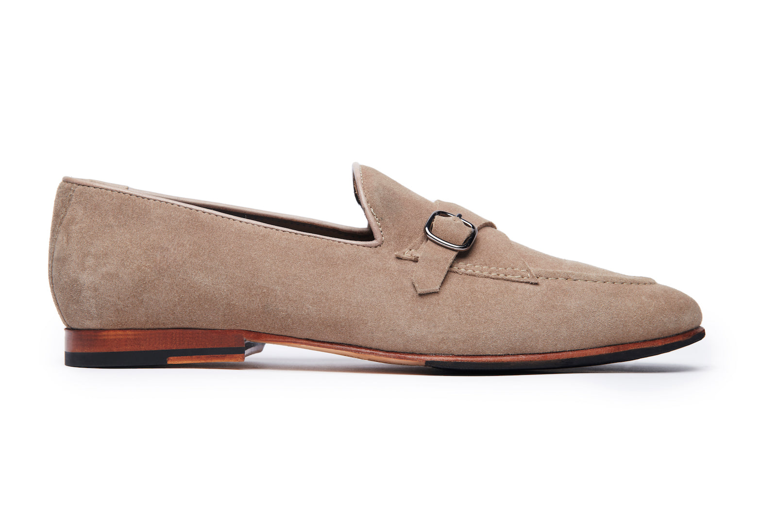 Cuban Single Buckle Loafers In Beige Suede