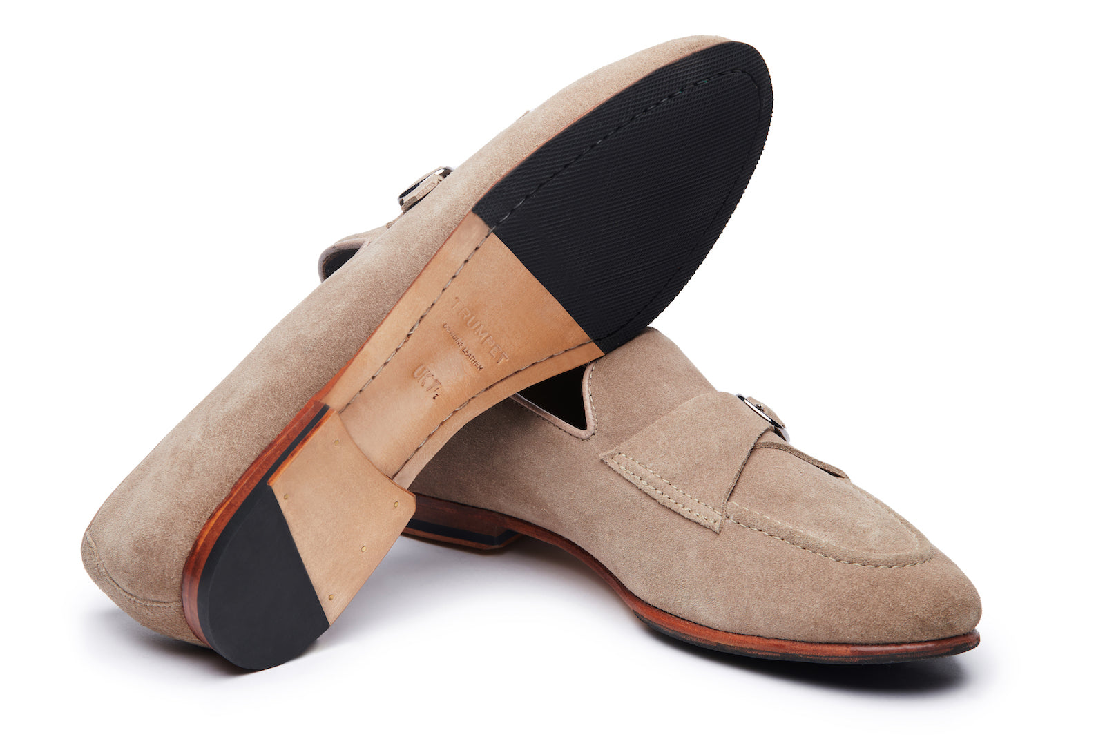 Cuban Single Buckle Loafers In Beige Suede