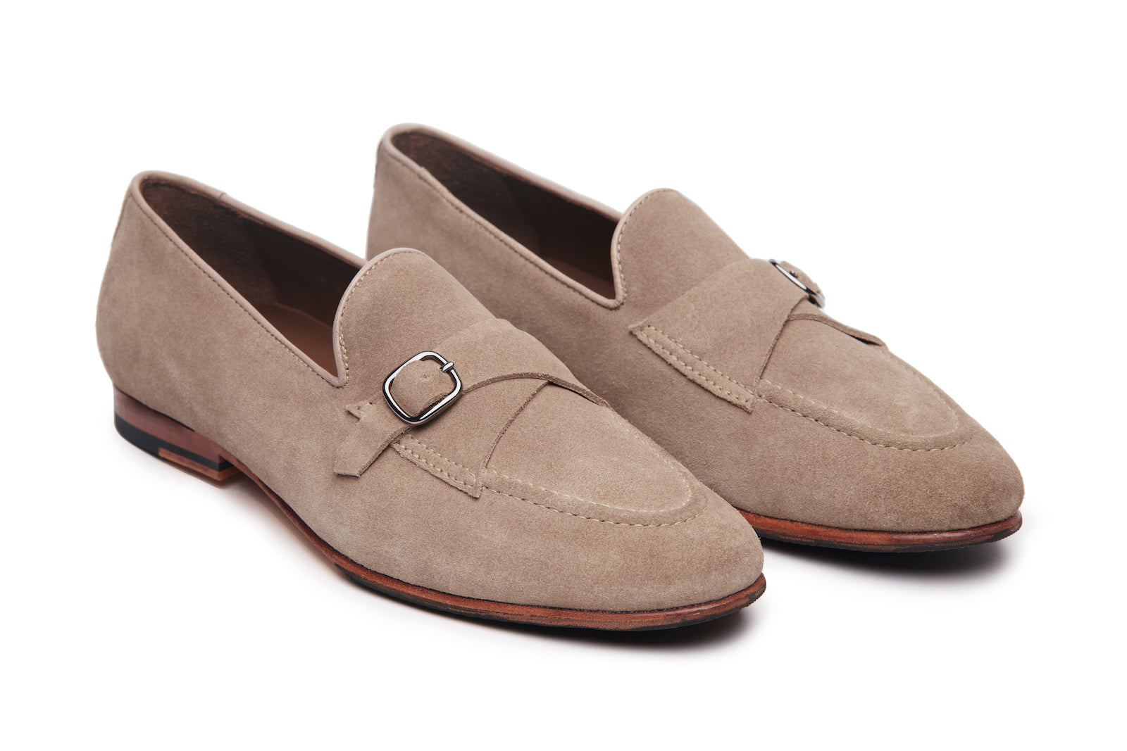 Cuban Single Buckle Loafers In Beige Suede