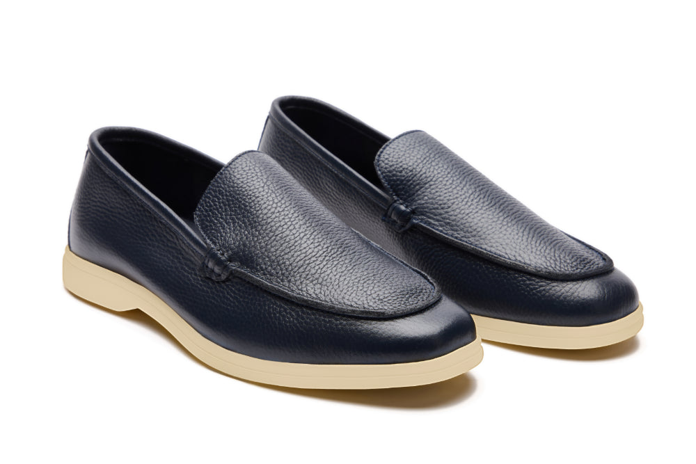 Yacht Loafers in Navy Milled with Cream Sole