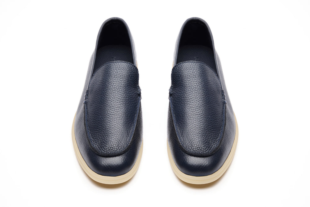 Yacht Loafers in Navy Milled with Cream Sole