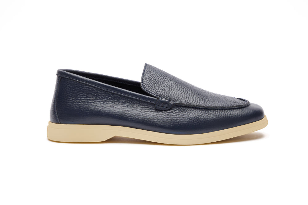 Yacht Loafers in Navy Milled with Cream Sole