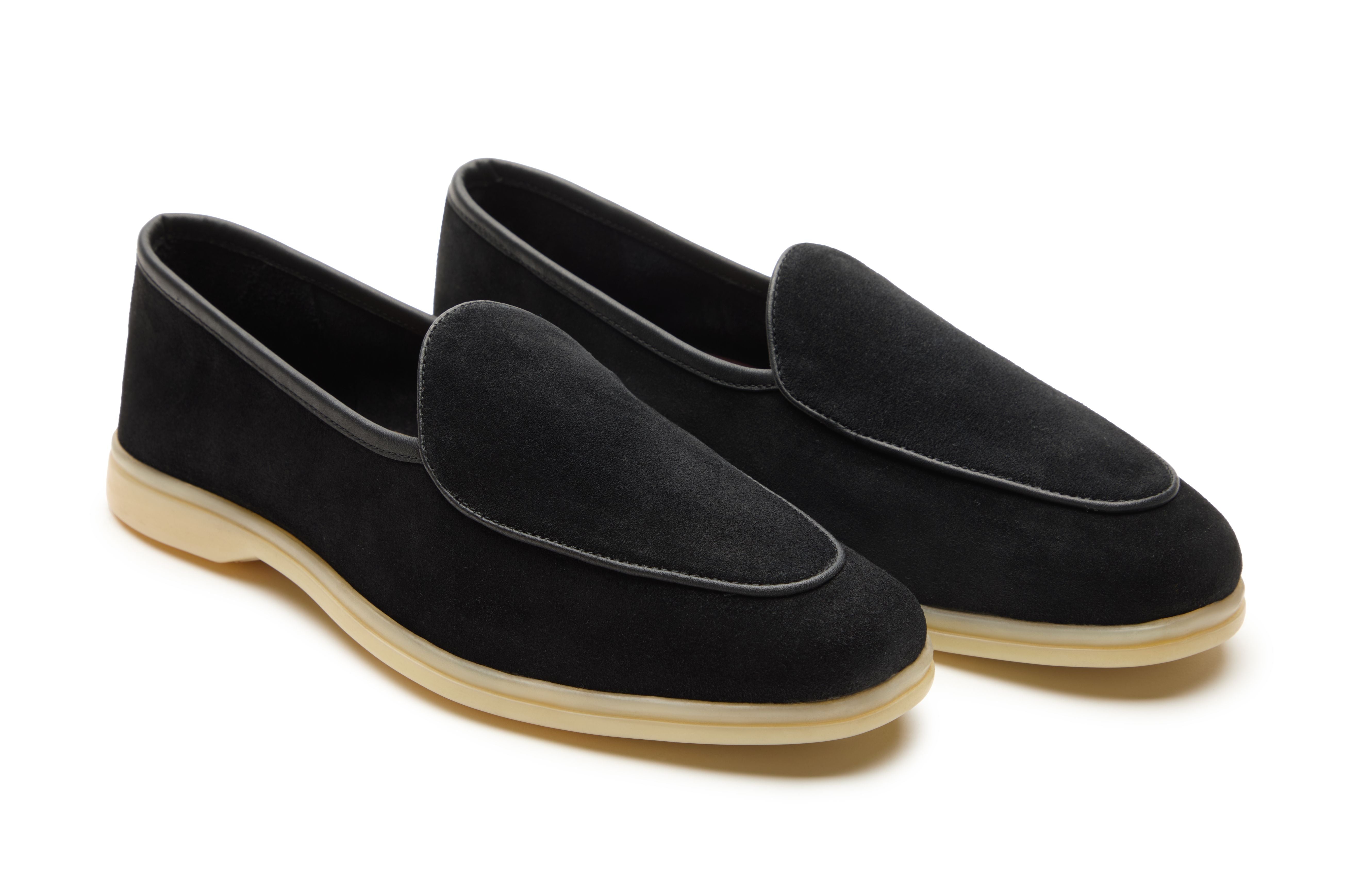 Belgian Style Yacht Loafers In Black Suede