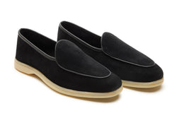 Belgian Style Yacht Loafers In Black Suede