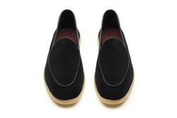 Belgian Style Yacht Loafers In Black Suede