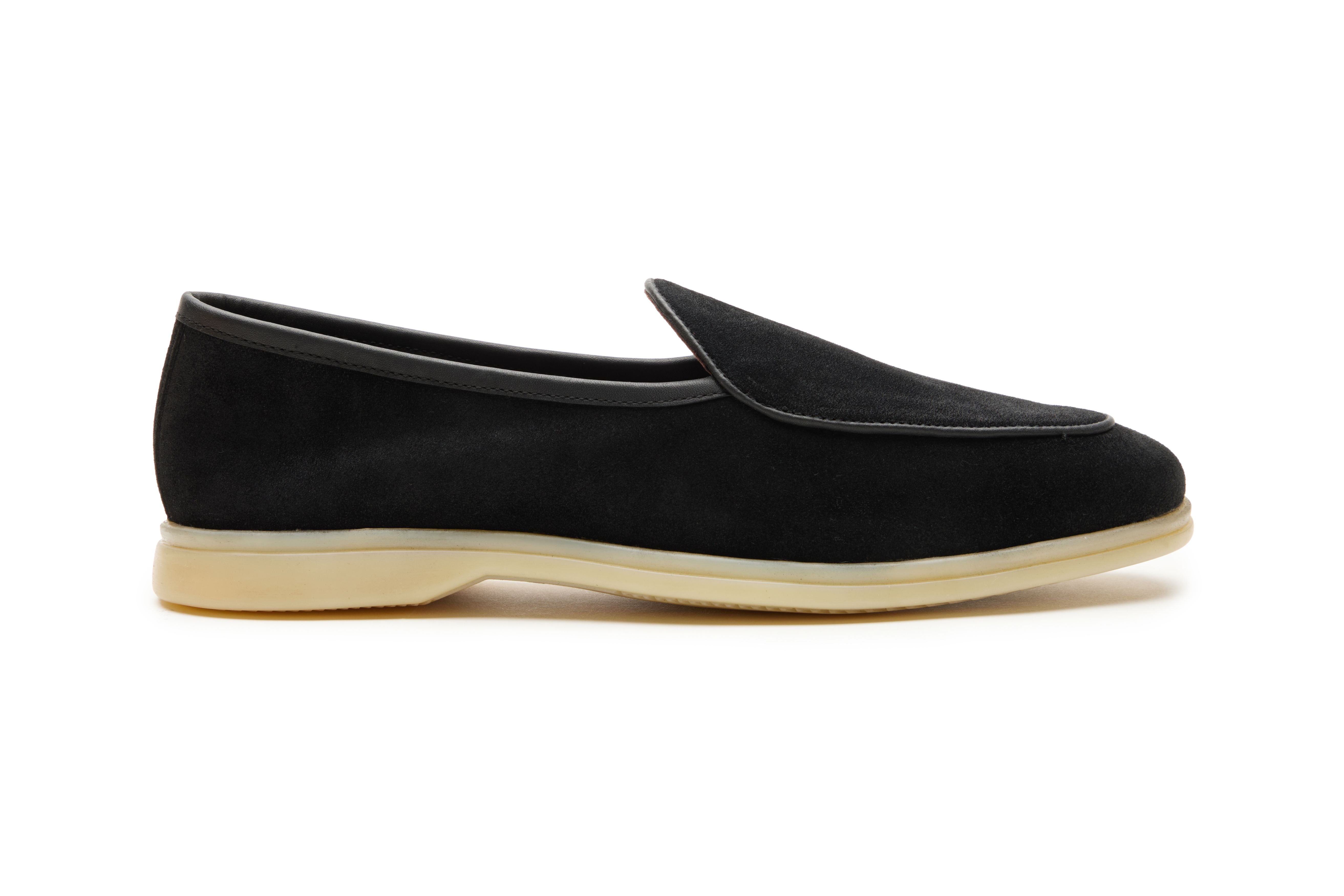 Belgian Style Yacht Loafers In Black Suede