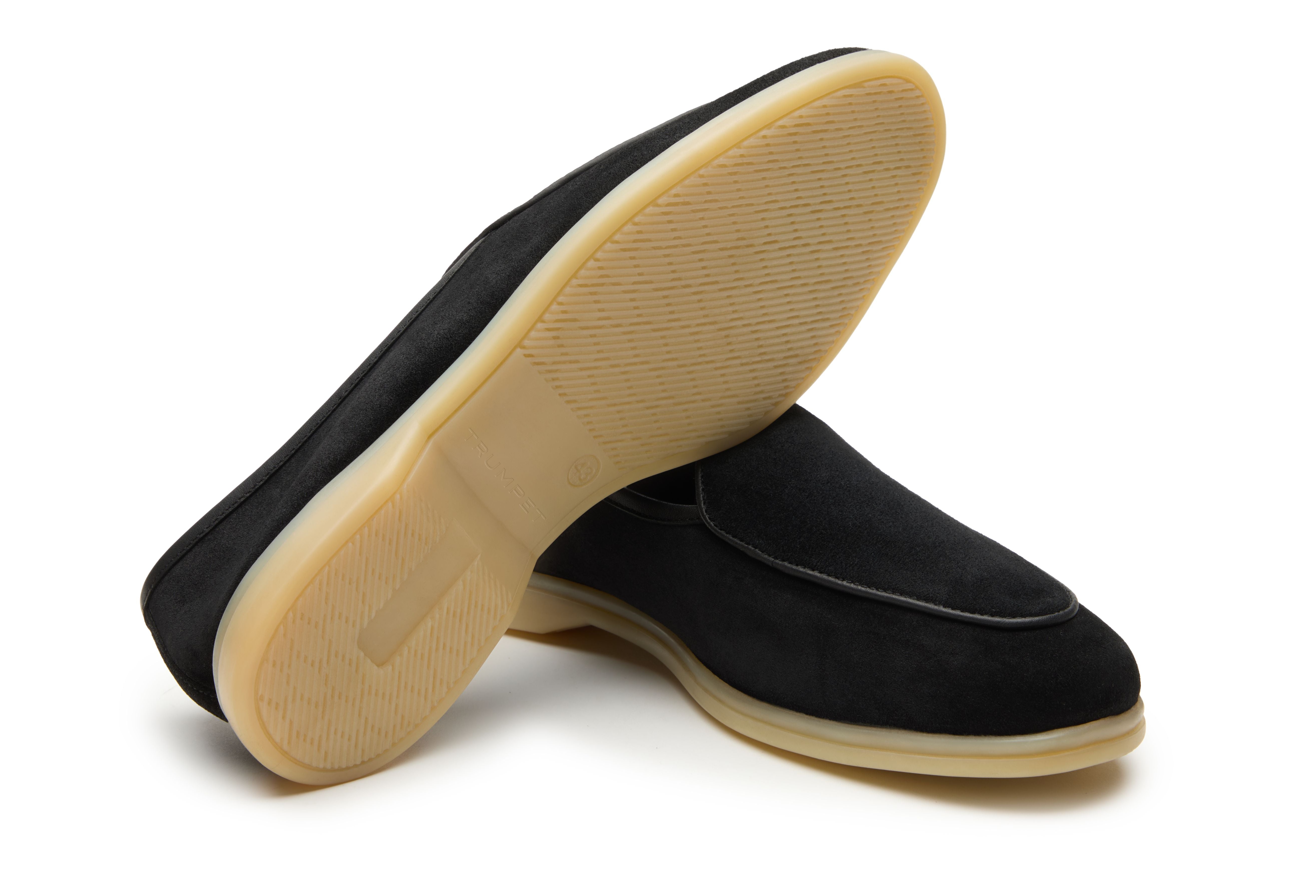 Belgian Style Yacht Loafers In Black Suede