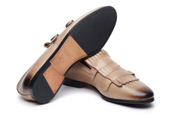 Daniel Fringe Loafer In Beige Calf