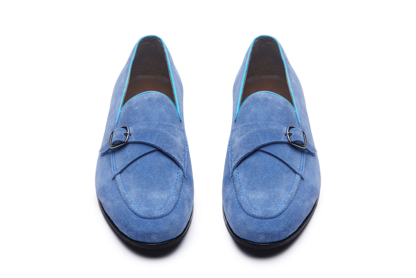 Cuban Single Buckle Loafers In Aqua Suede