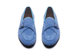 Cuban Single Buckle Loafers In Aqua Suede