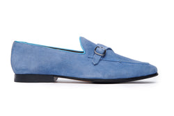 Cuban Single Buckle Loafers In Aqua Suede