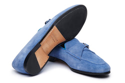 Cuban Single Buckle Loafers In Aqua Suede