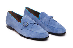 Cuban Single Buckle Loafers In Aqua Suede