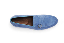 Cuban Single Buckle Loafers In Aqua Suede