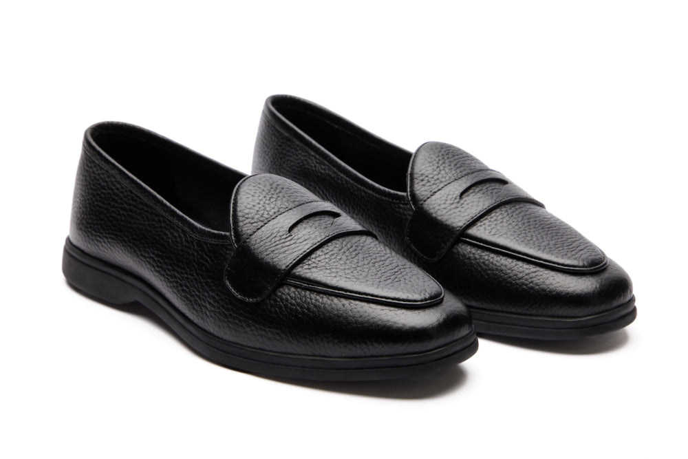 Belgian Loafers with Penny Saddle in Black Milled