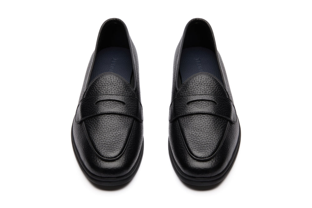 Belgian Loafers with Penny Saddle in Black Milled