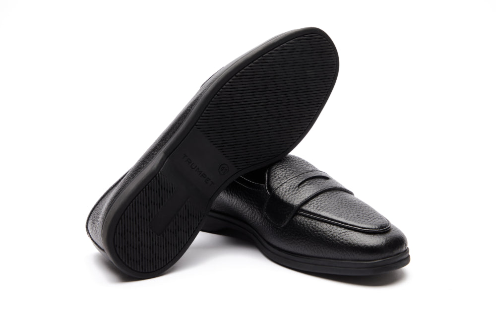 Belgian Loafers with Penny Saddle in Black Milled