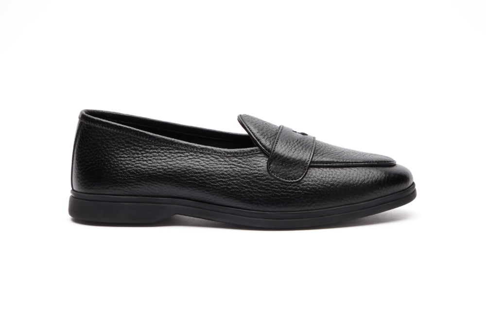 Belgian Loafers with Penny Saddle in Black Milled
