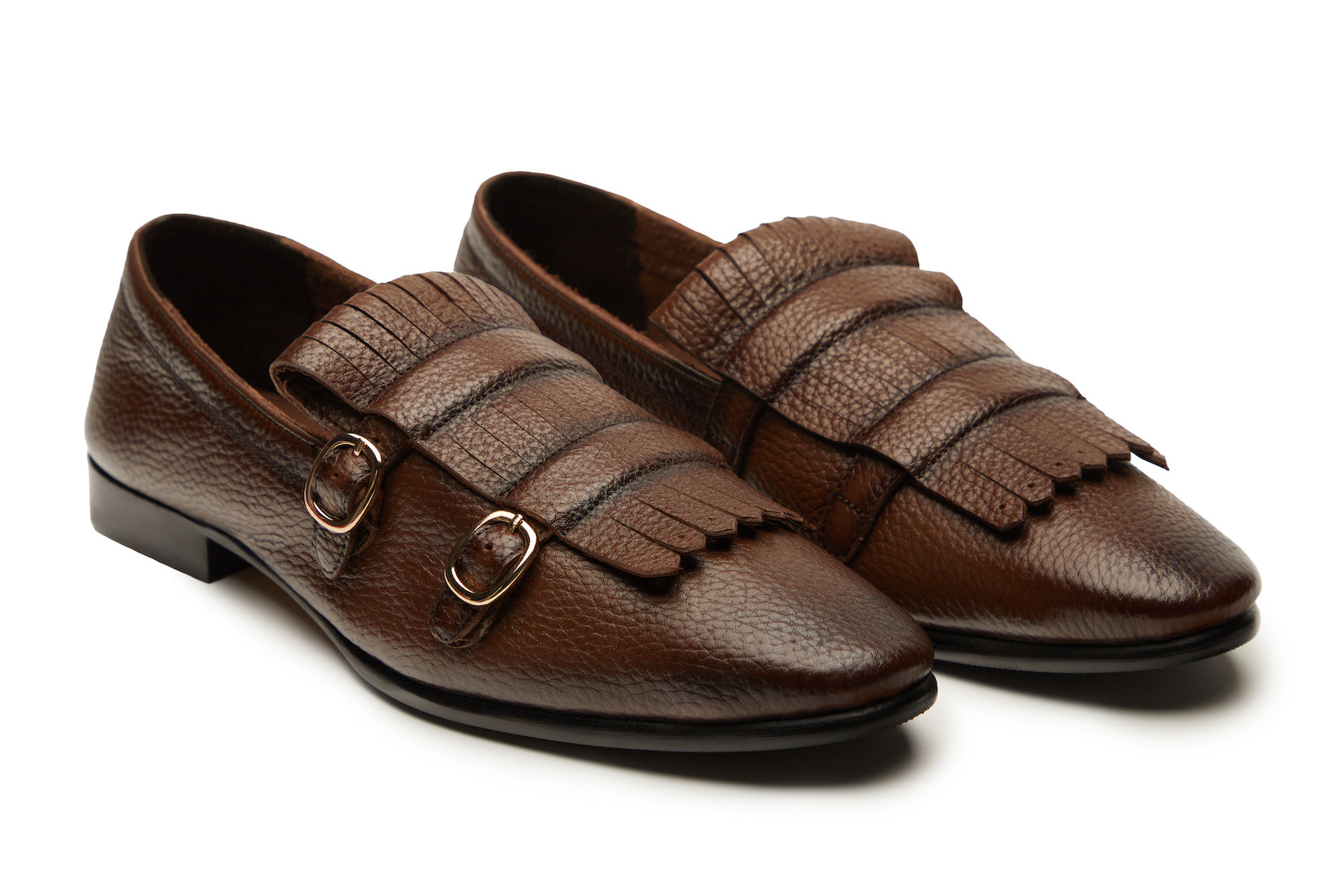 Double Monk Fringe Loafer In Brown Patina