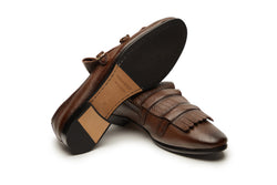 Double Monk Fringe Loafer In Brown Patina