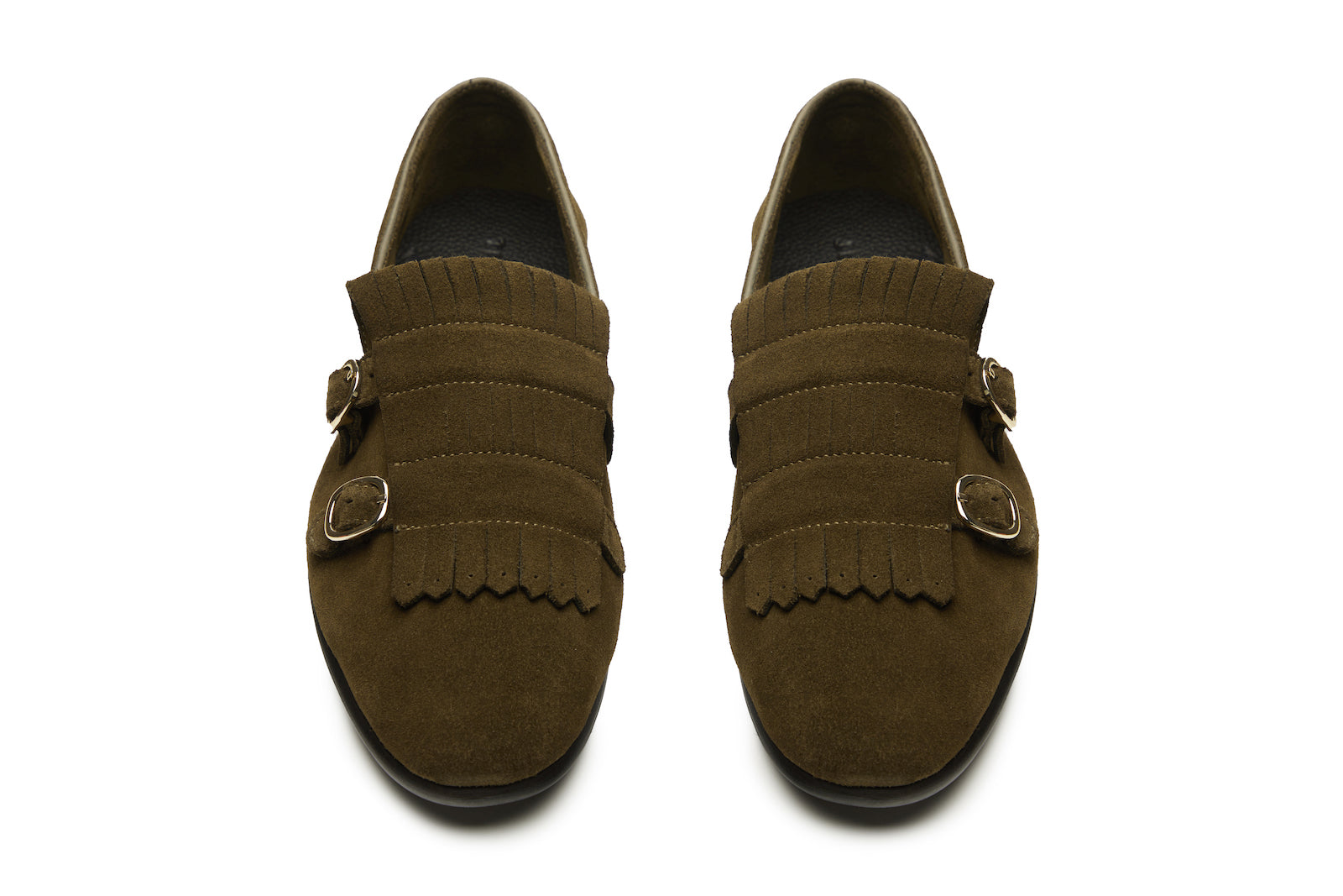 Double Monk Fringe Loafer In Olive Suede