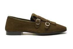 Double Monk Fringe Loafer In Olive Suede