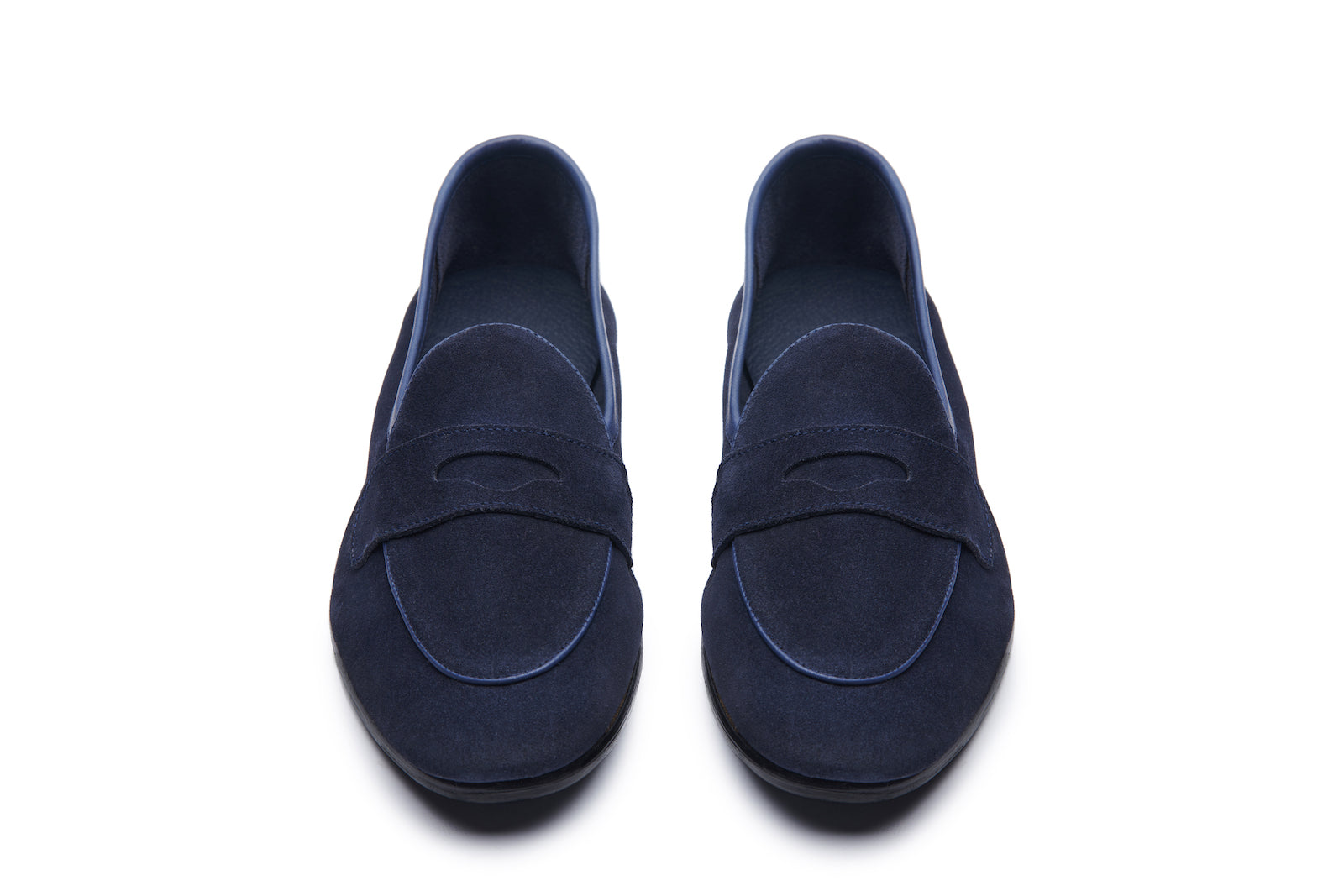 Belgian Loafers With Penny Saddle In  Navy Suede