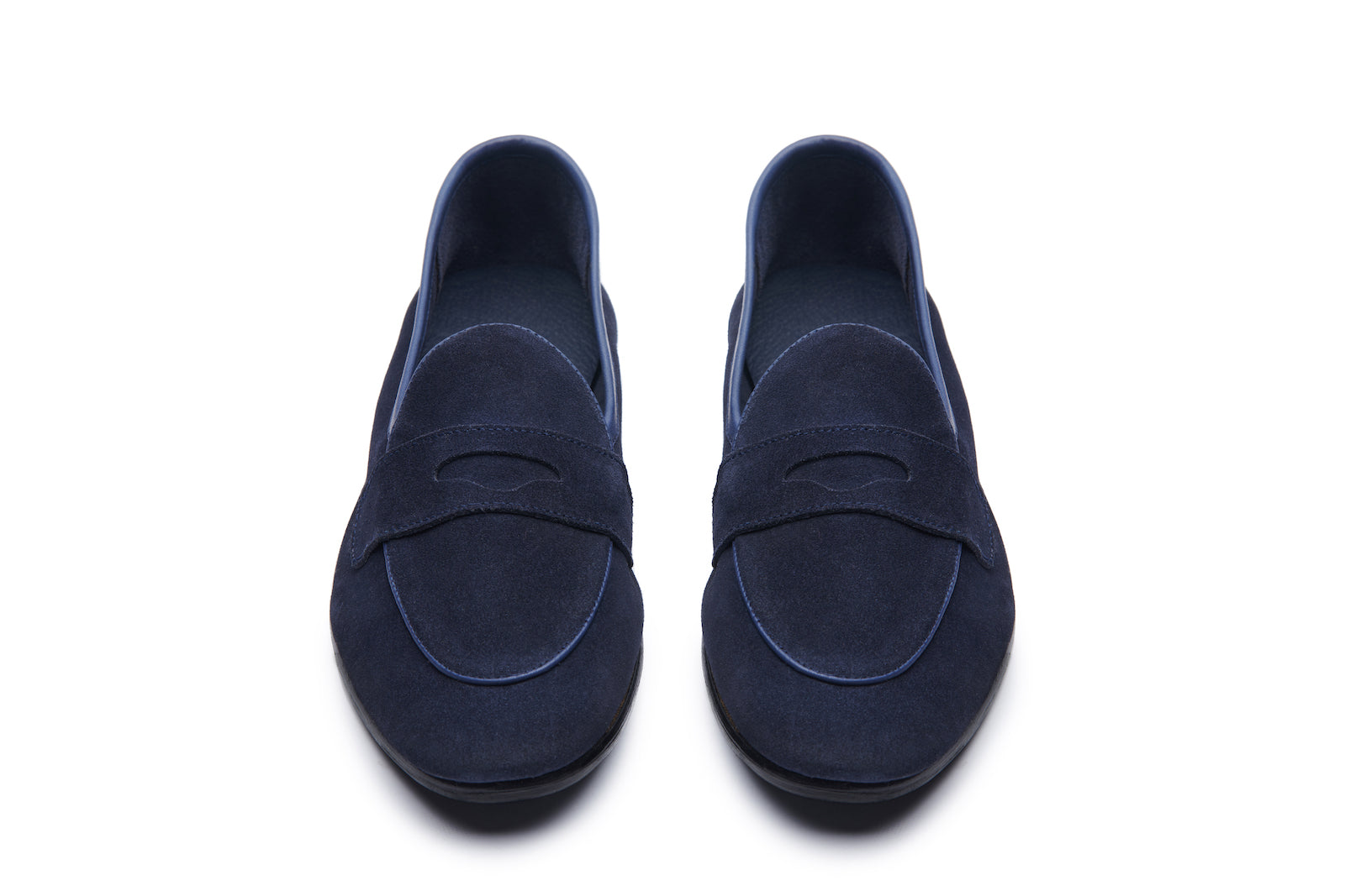 Belgian Loafers With Penny Saddle In  Navy Suede