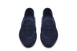 Belgian Loafers With Penny Saddle In  Navy Suede