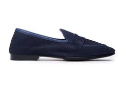 Belgian Loafers With Penny Saddle In  Navy Suede