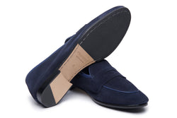 Belgian Loafers With Penny Saddle In  Navy Suede