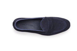 Belgian Loafers With Penny Saddle In  Navy Suede