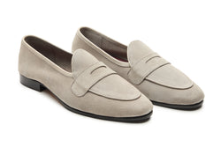 Belgian Loafers With Penny Saddle In Light Grey Suede