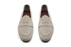 Belgian Loafers With Penny Saddle In Light Grey Suede