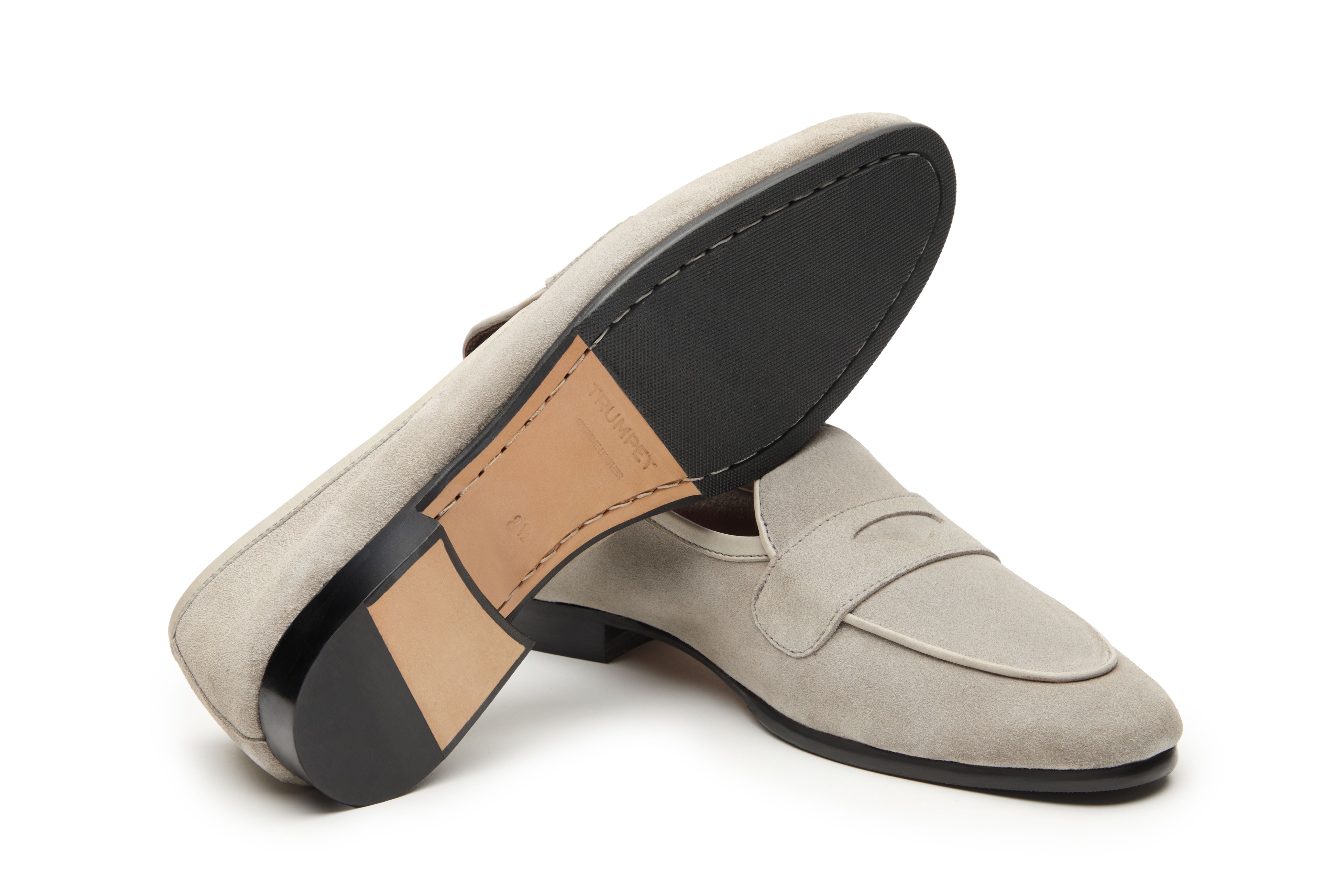 Belgian Loafers With Penny Saddle In Light Grey Suede