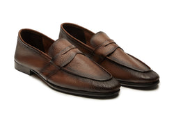 Full Strap Penny Strap Loafers In Brown Patina