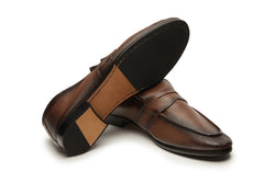 Full Strap Penny Strap Loafers In Brown Patina