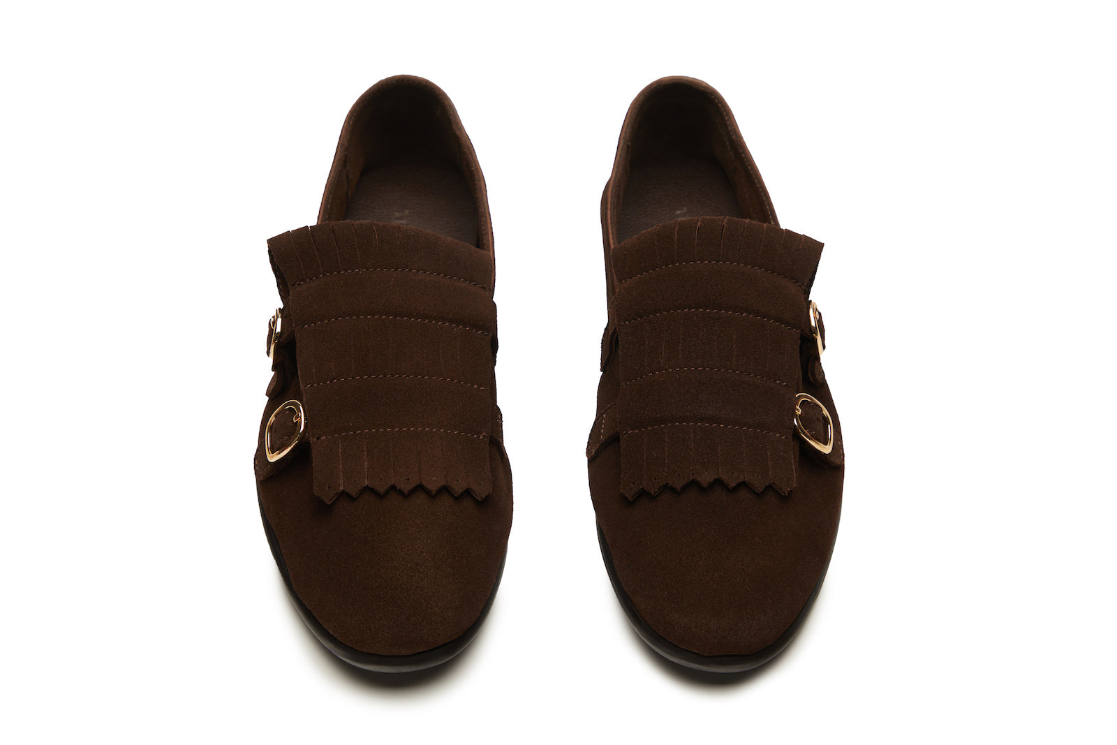 Double Monk Fringe Loafer In Brown Suede