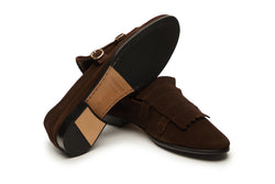 Double Monk Fringe Loafer In Brown Suede