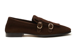 Double Monk Fringe Loafer In Brown Suede