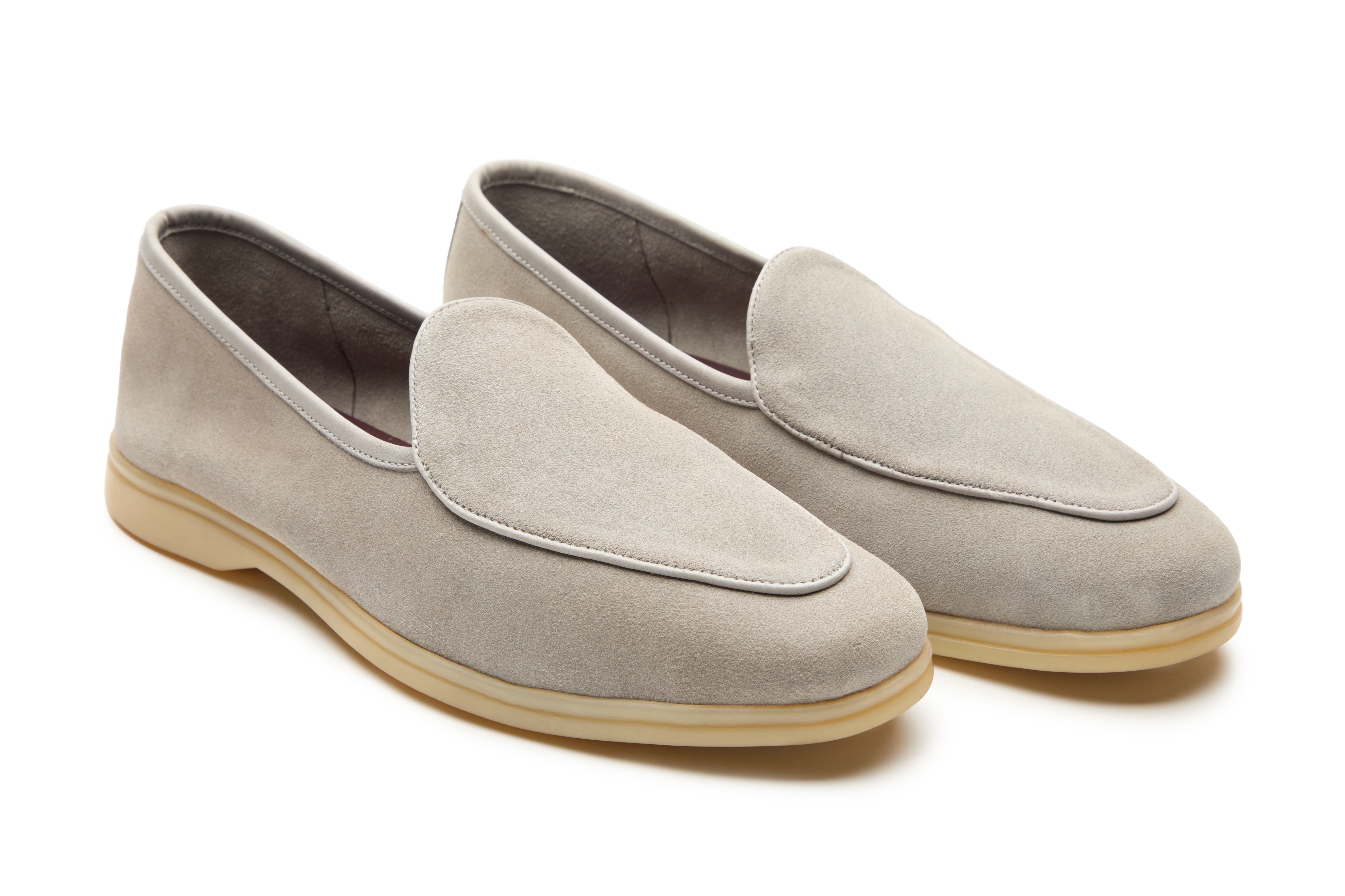 Belgian Style Yacht Loafers In Grey Suede