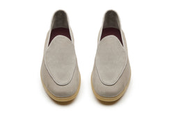 Belgian Style Yacht Loafers In Grey Suede