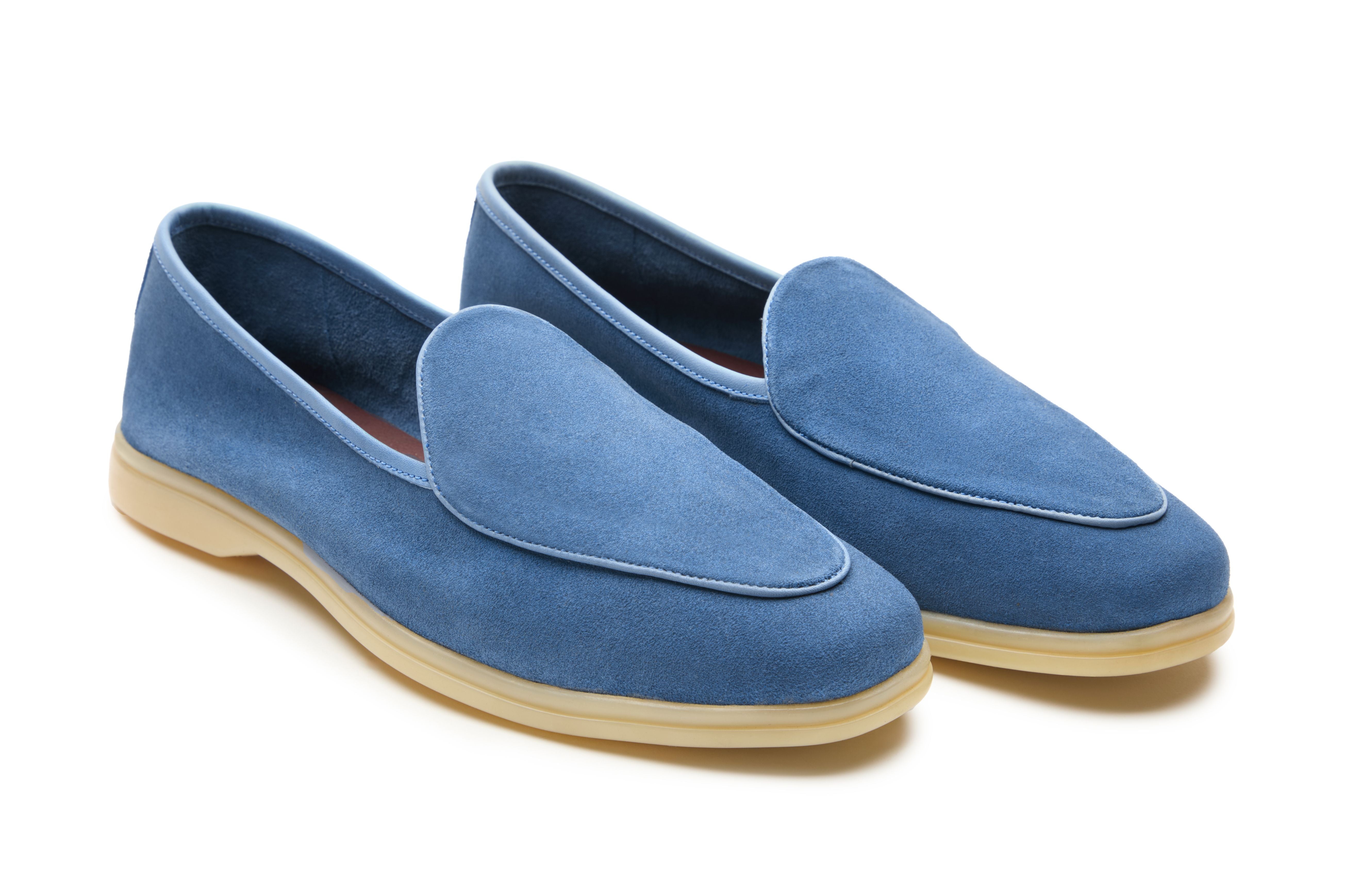 Belgian Style Yacht Loafers In Aqua Suede