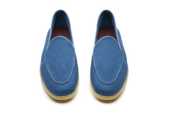 Belgian Style Yacht Loafers In Aqua Suede