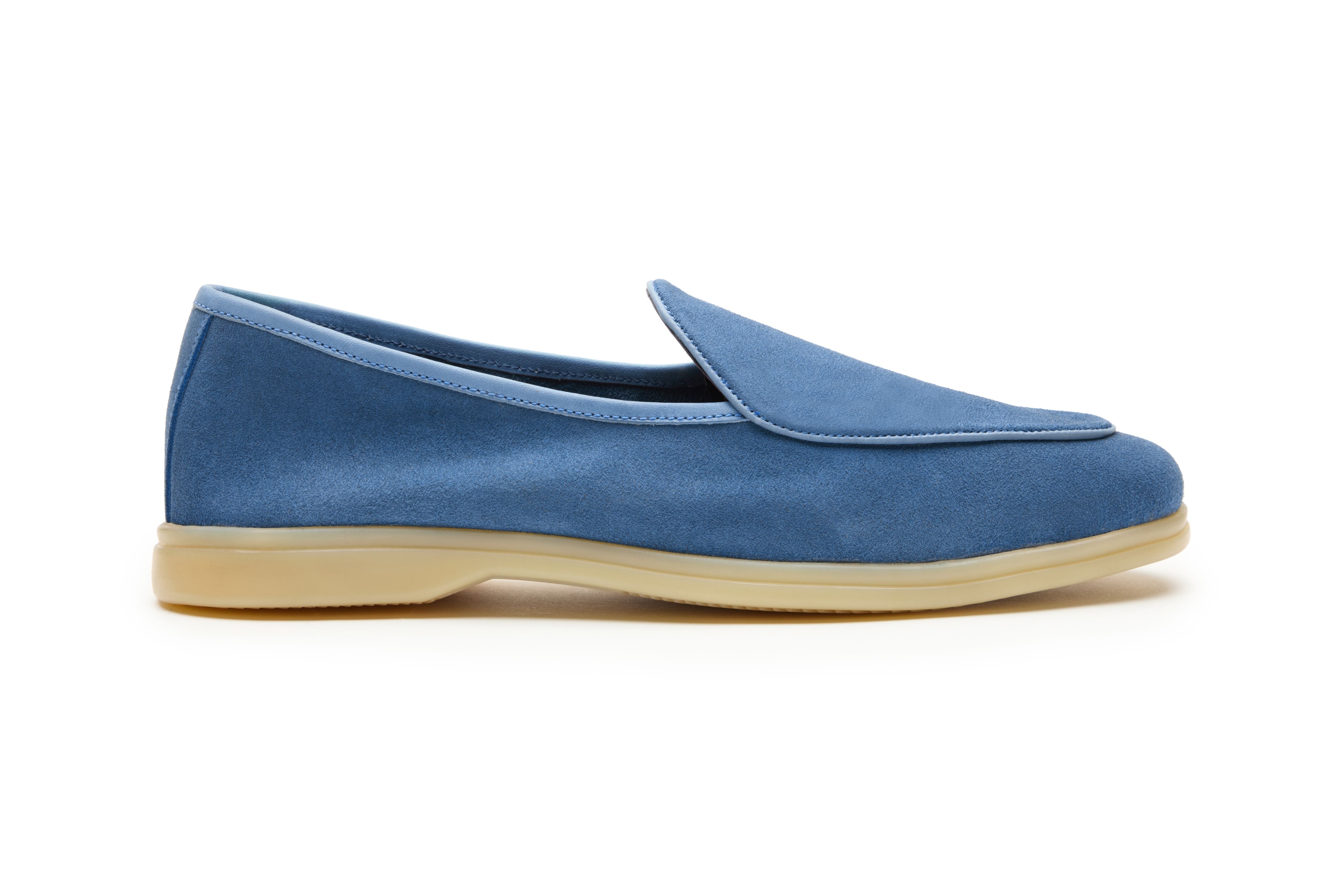 Belgian Style Yacht Loafers In Aqua Suede